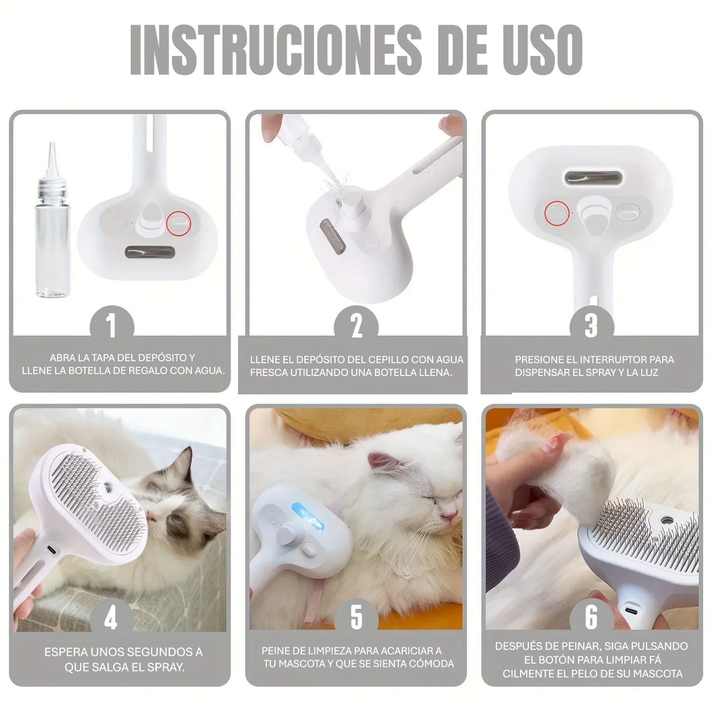 CEPILLO DE VAPOR PARA EL PELO DE MASCOTA